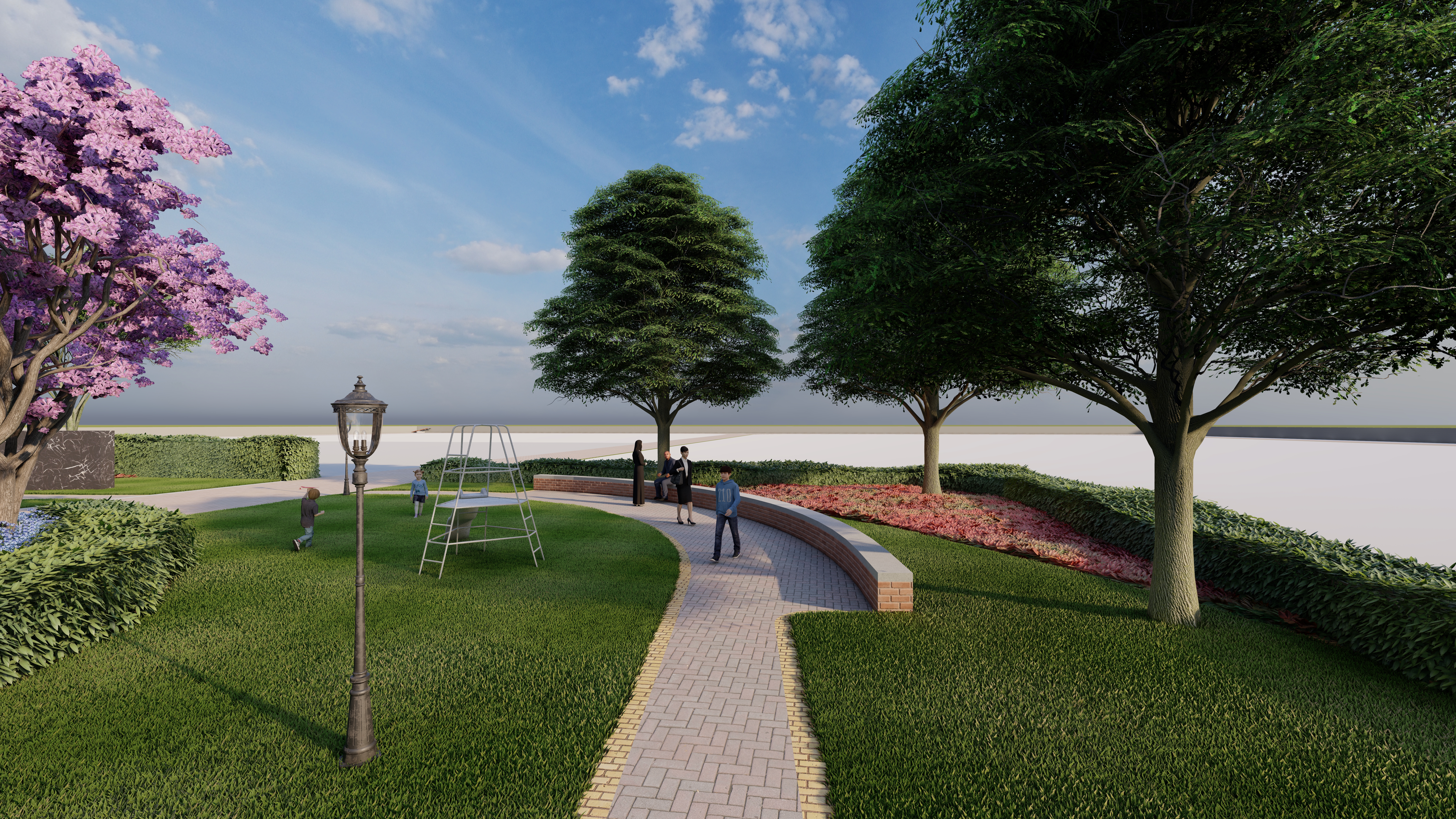 Plot markers in landscaped setting